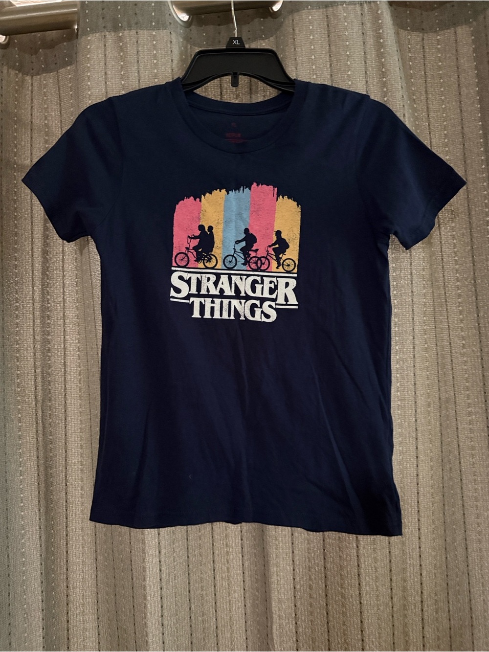 Netflix Kids Navy Stranger Things Tee with Pink Blue Yellow Graphic